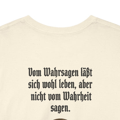 Unisex T-Shirt mit Zitat - Lichtenberg - Vom Wahrsagen (Druck hinten) – back-collar-closeup