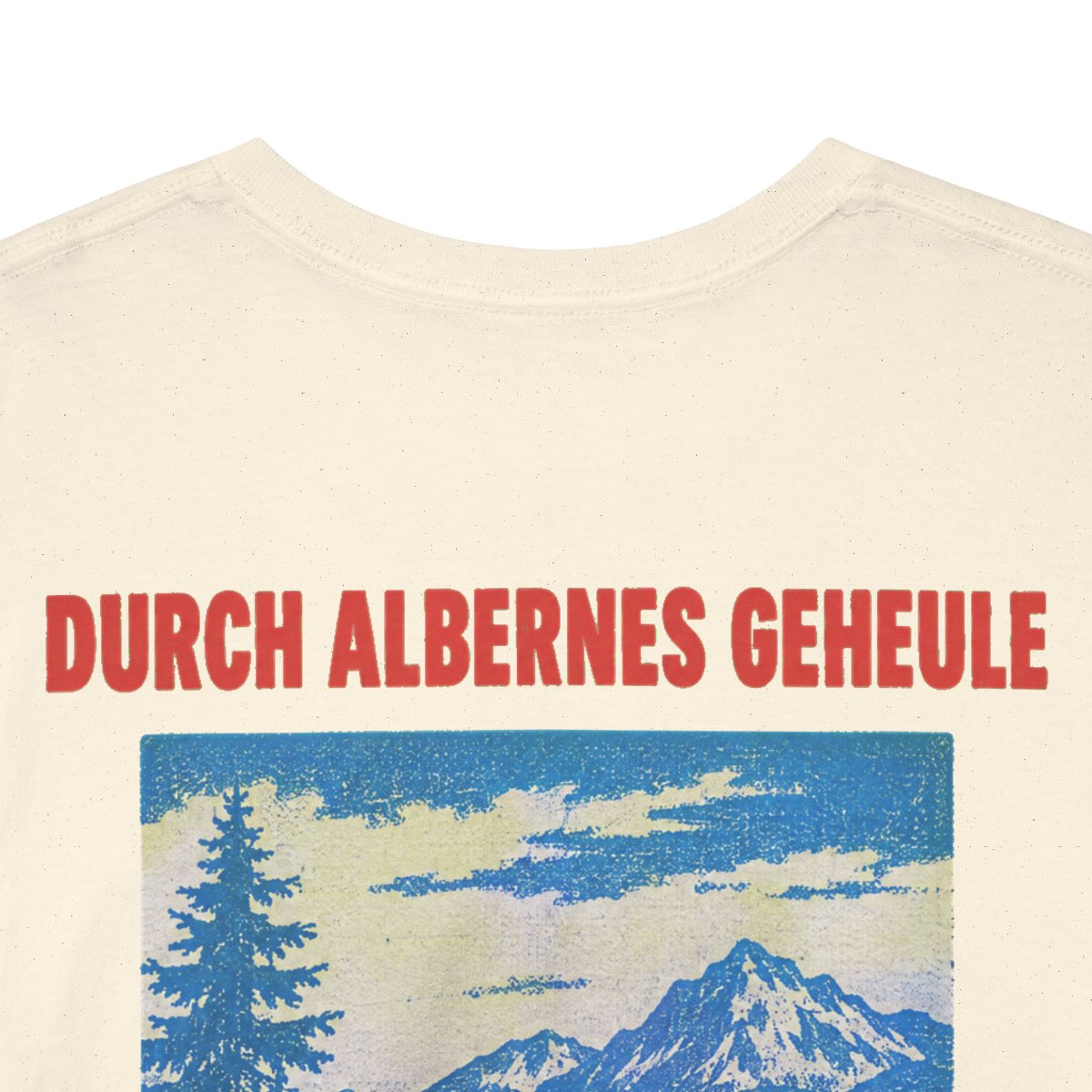 Unisex T-Shirt mit Zitat - Raabe - Durch albernes Geheule wird nie (Druck hinten) – back-collar-closeup