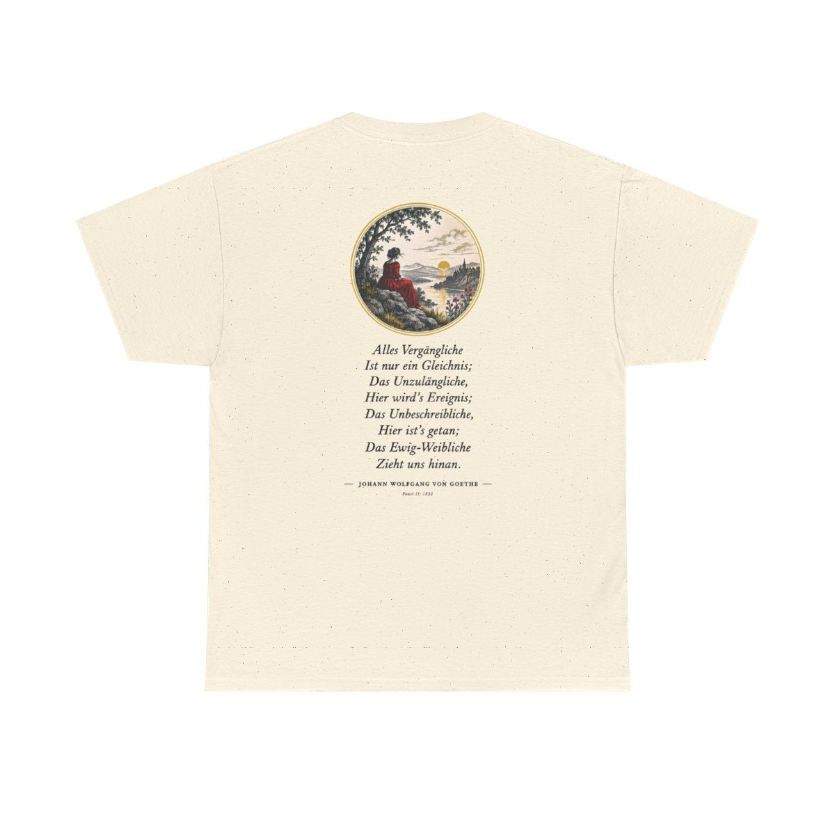 Unisex T-Shirt mit Zitat - Goethe - Alles Vergängliche (Druck hinten) – back