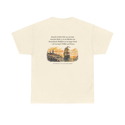 Unisex T-Shirt mit Zitat - Fallersleben - Deutsche Freiheit lebet nur im Liede (Druck hinten) – back