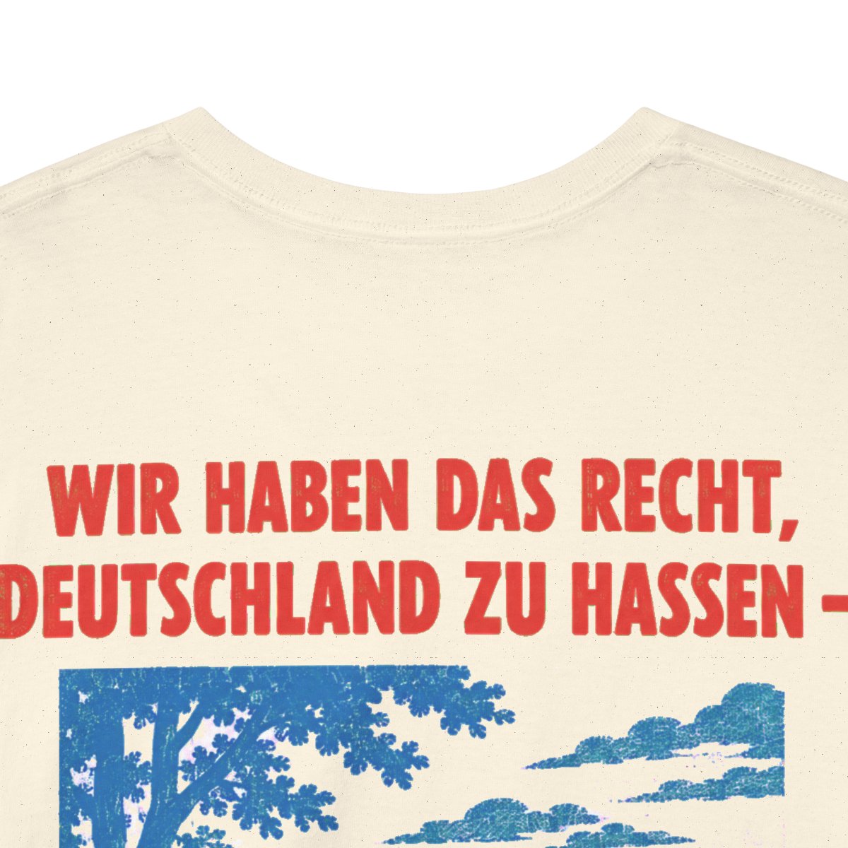 Unisex T-Shirt mit Zitat - Tucholsky - Wir haben das Recht (Druck hinten) – back-collar-closeup