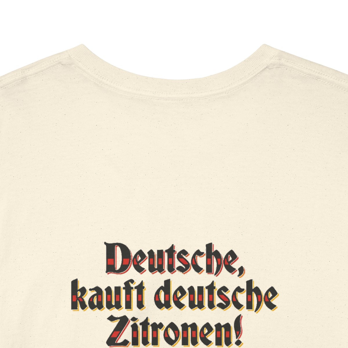 Unisex T-Shirt mit Zitat - Tucholsky - Deutsche Zitronen (Druck hinten) – back-collar-closeup