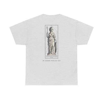 Unisex T-Shirt mit Zitat - Goethe - Im Anfang war die Tat (Druck hinten) – back