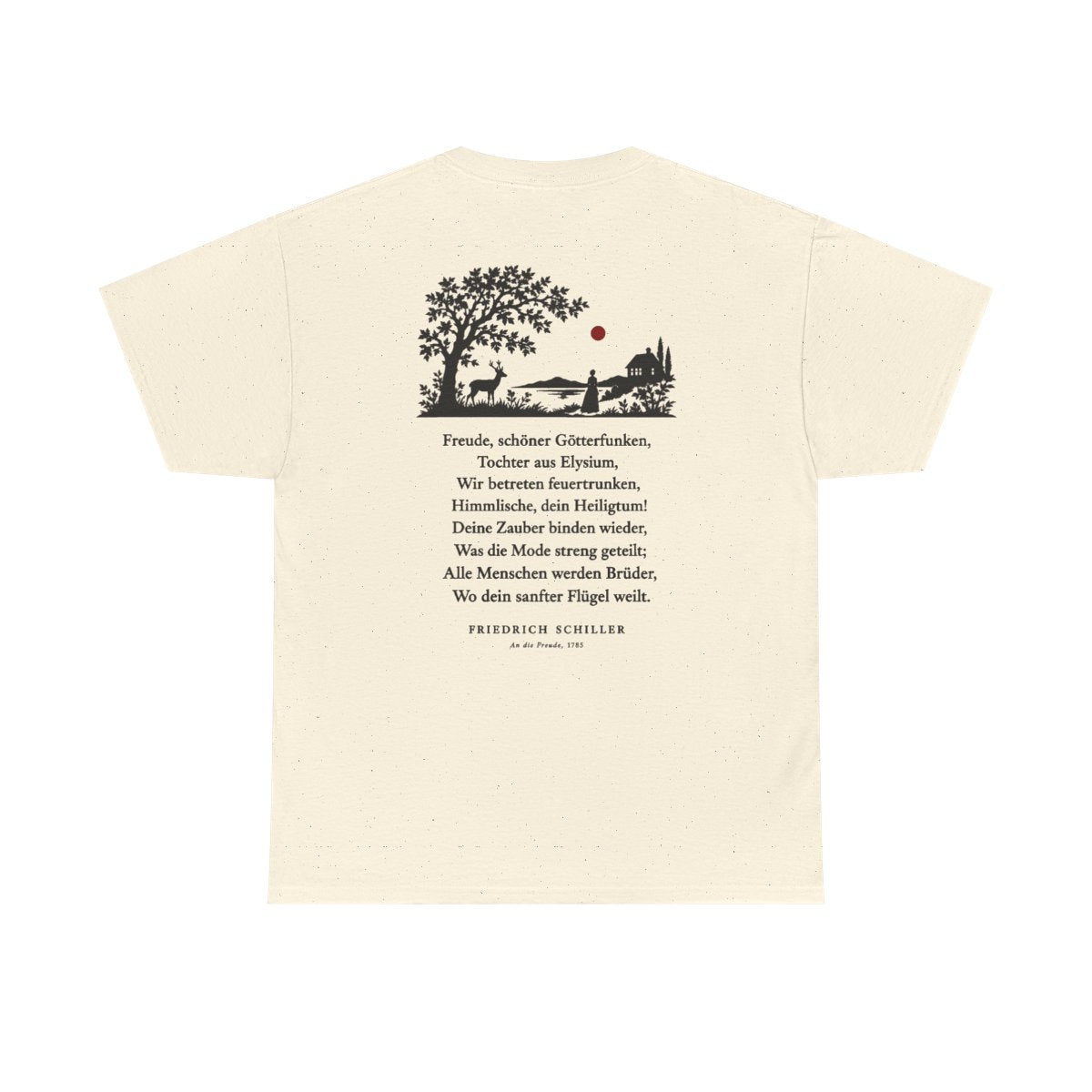 Unisex T-Shirt mit Zitat - Schiller - Freude, schöner Götterfunken Scherenschnitt (Druck hinten) – back