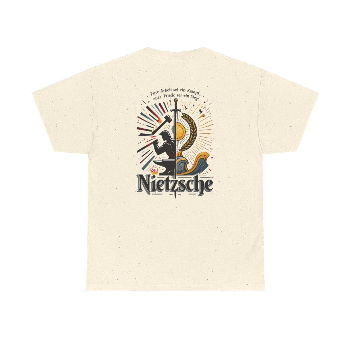 Unisex T-Shirt mit Zitat - Nietzsche - Arbeit sei ein Kampf (Druck hinten) – back