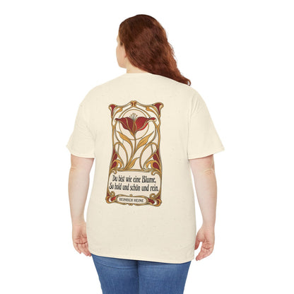 Unisex T-Shirt mit Zitat - Heine - Du bist wie eine Blume Jugendstil (Druck hinten) – person-5-back