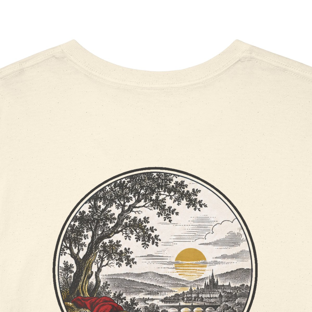 Unisex T-Shirt mit Zitat - Fallersleben - Einigkeit und Recht und Freiheit Nachtstück (Druck hinten) – back-collar-closeup