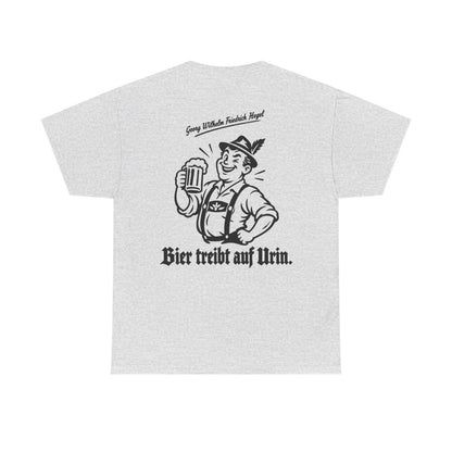 Unisex T-Shirt mit Zitat - Hegel - Bier treibt auf Urin (Druck hinten) – back