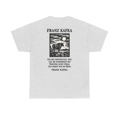 Unisex T-Shirt mit Zitat - Kafka - Ich bin unpünktlich (Druck hinten) – back