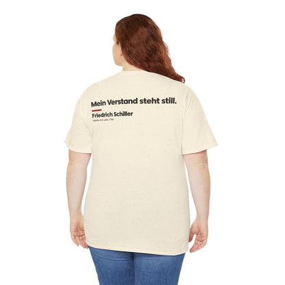 Unisex T-Shirt mit Zitat - Schiller - Mein Verstand steht still Klartext (Druck hinten) – person-5-back