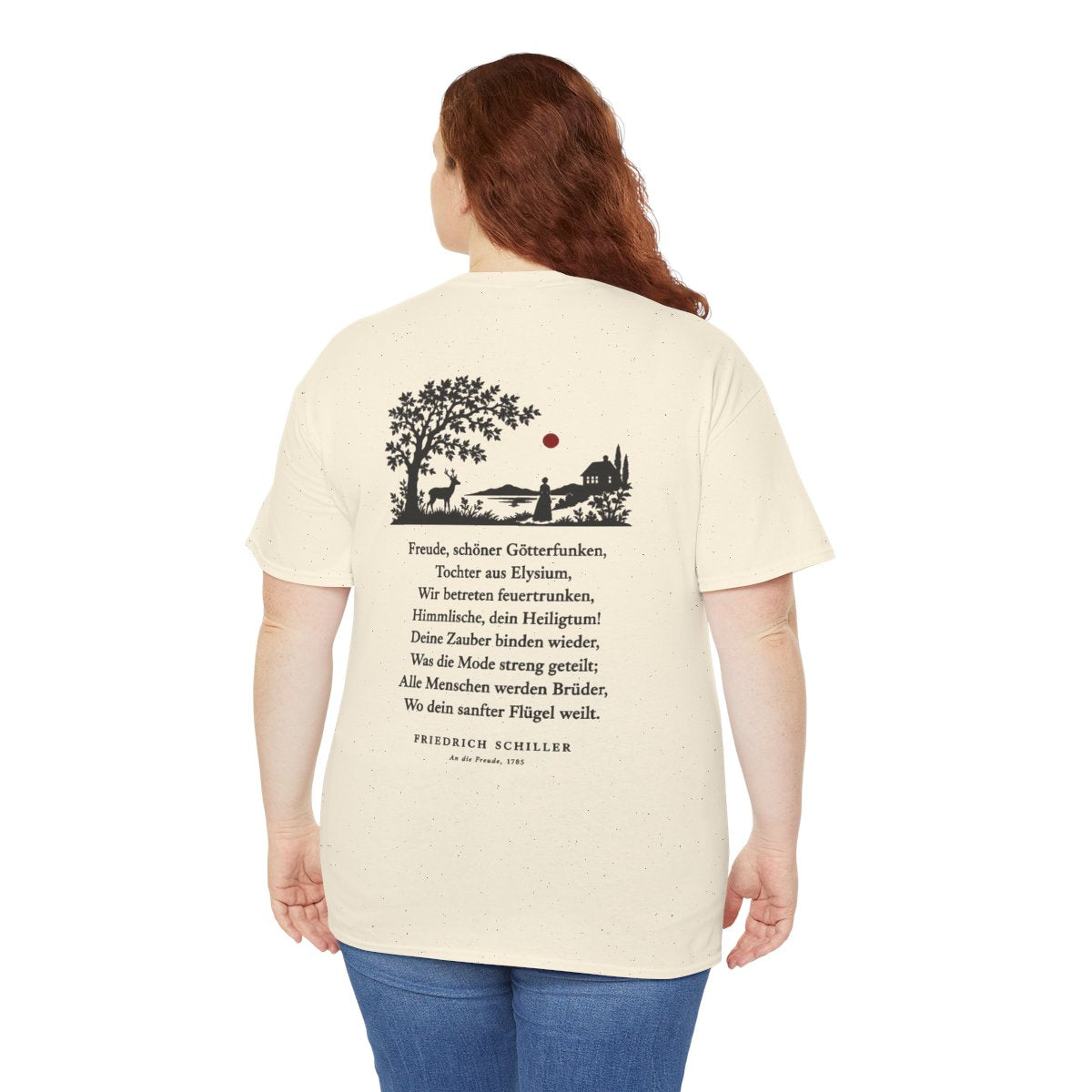 Unisex T-Shirt mit Zitat - Schiller - Freude, schöner Götterfunken Scherenschnitt (Druck hinten) – person-5-back