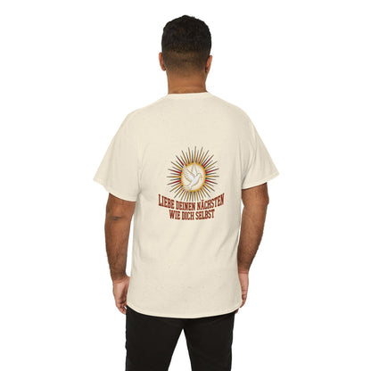 Unisex T-Shirt mit Zitat - Bibel - Liebe deinen Nächsten (Druck hinten) – person-6-back