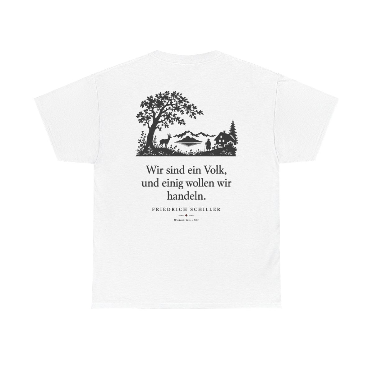 Unisex T-Shirt mit Zitat - Schiller - Wir sind ein Volk Scherenschnitt (Druck hinten) – back