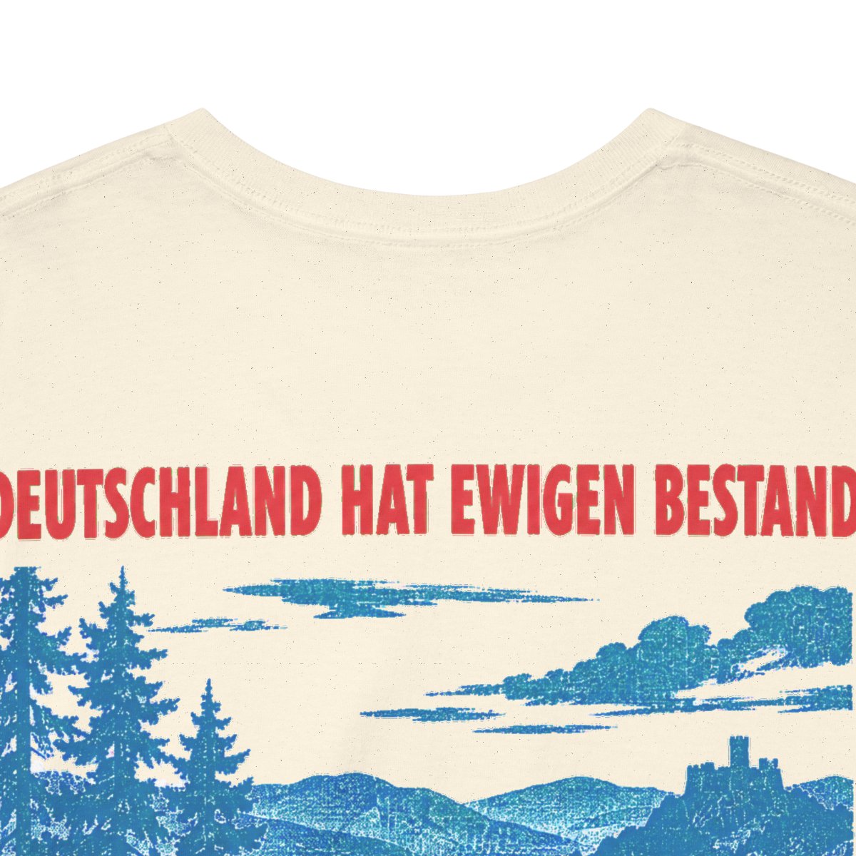 Unisex T-Shirt mit Zitat - Heine - Deutschland hat ewigen Bestand (Druck hinten) – back-collar-closeup