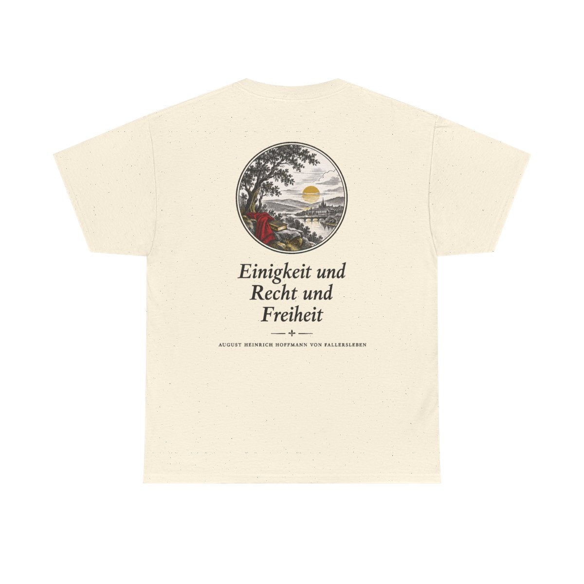 Unisex T-Shirt mit Zitat - Fallersleben - Einigkeit und Recht und Freiheit Nachtstück (Druck hinten) – back