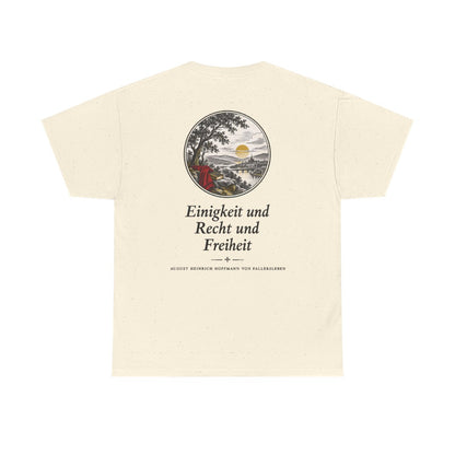 Unisex T-Shirt mit Zitat - Fallersleben - Einigkeit und Recht und Freiheit Nachtstück (Druck hinten) – back