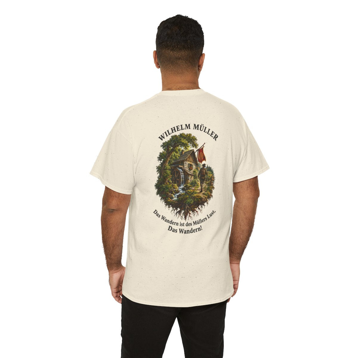 Unisex T-Shirt mit Zitat - Müller - Das Wandern (Druck hinten) – person-6-back