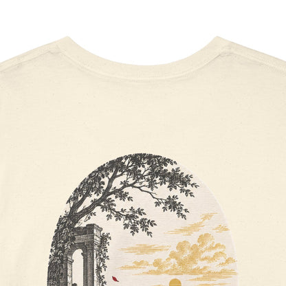 Unisex T-Shirt mit Zitat - Schiller - Auch das Schöne muss sterben (Druck hinten) – back-collar-closeup