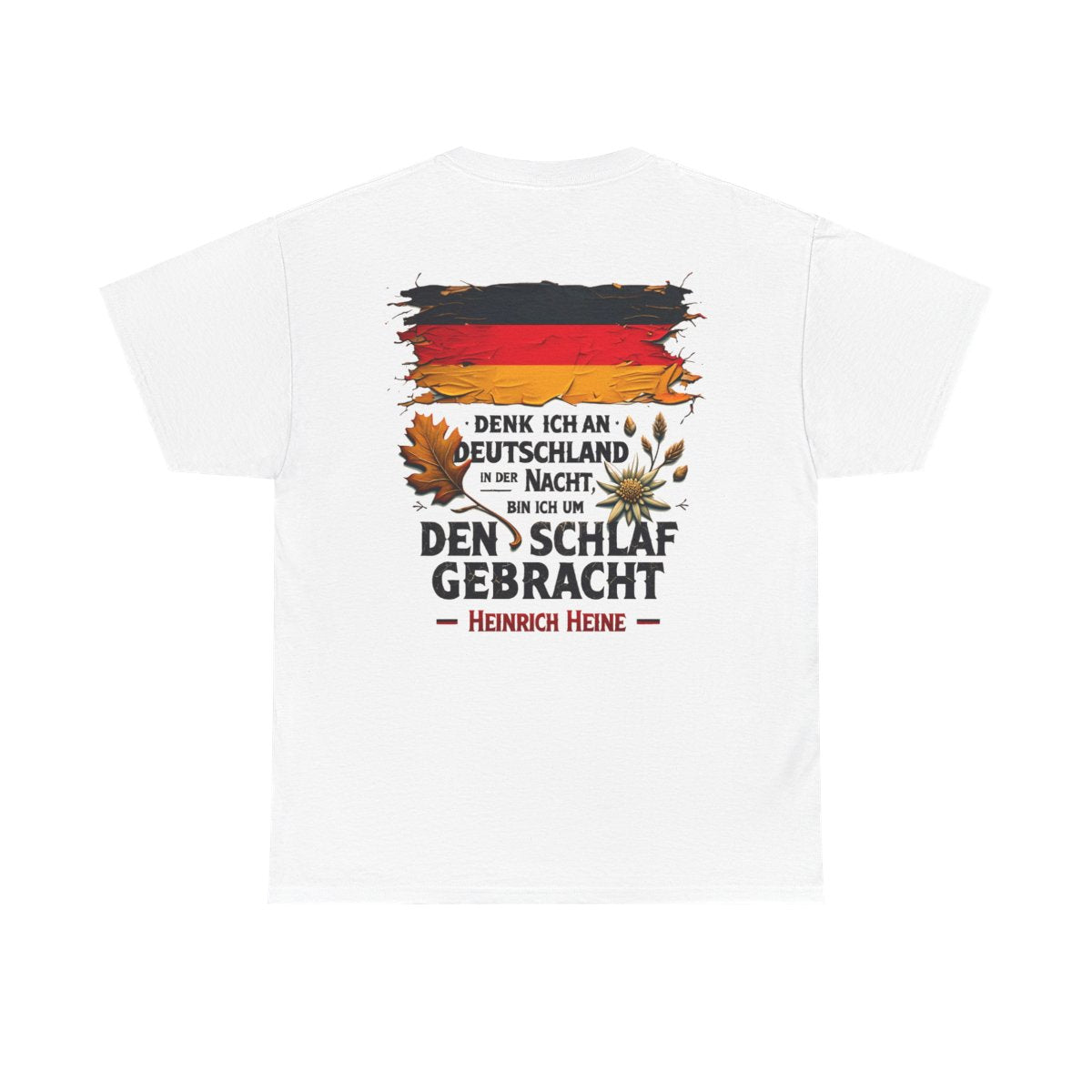 Unisex T-Shirt mit Zitat - Heine - Nachtgedanken Flagge (Druck hinten) – back