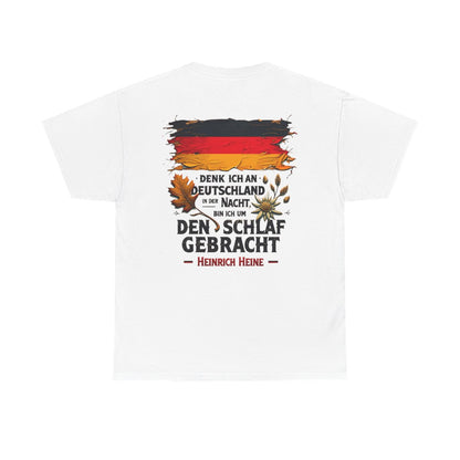 Unisex T-Shirt mit Zitat - Heine - Nachtgedanken Flagge (Druck hinten) – back