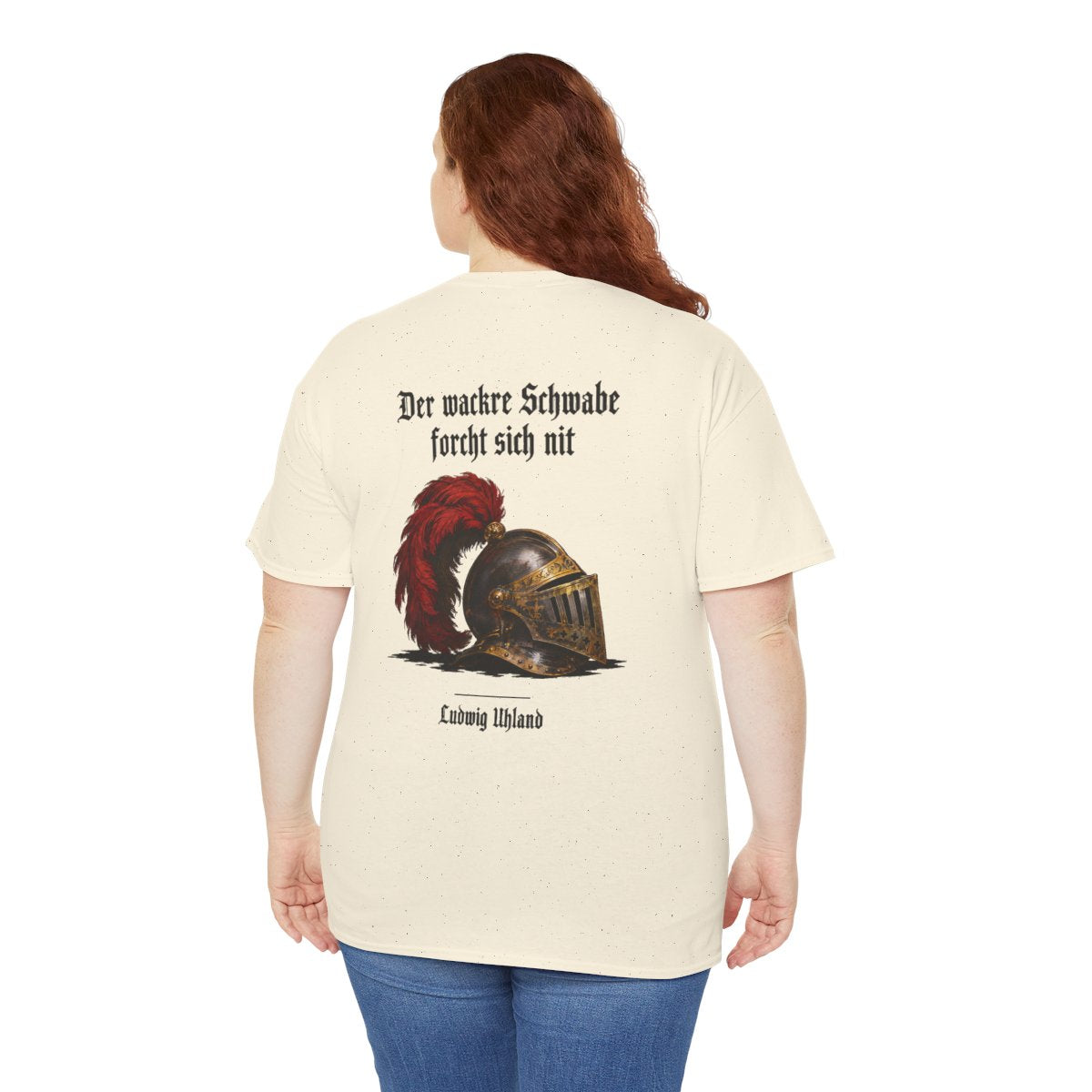 Unisex T-Shirt mit Zitat - Uhland - Der wackre Schwabe (Druck hinten) – person-5-back