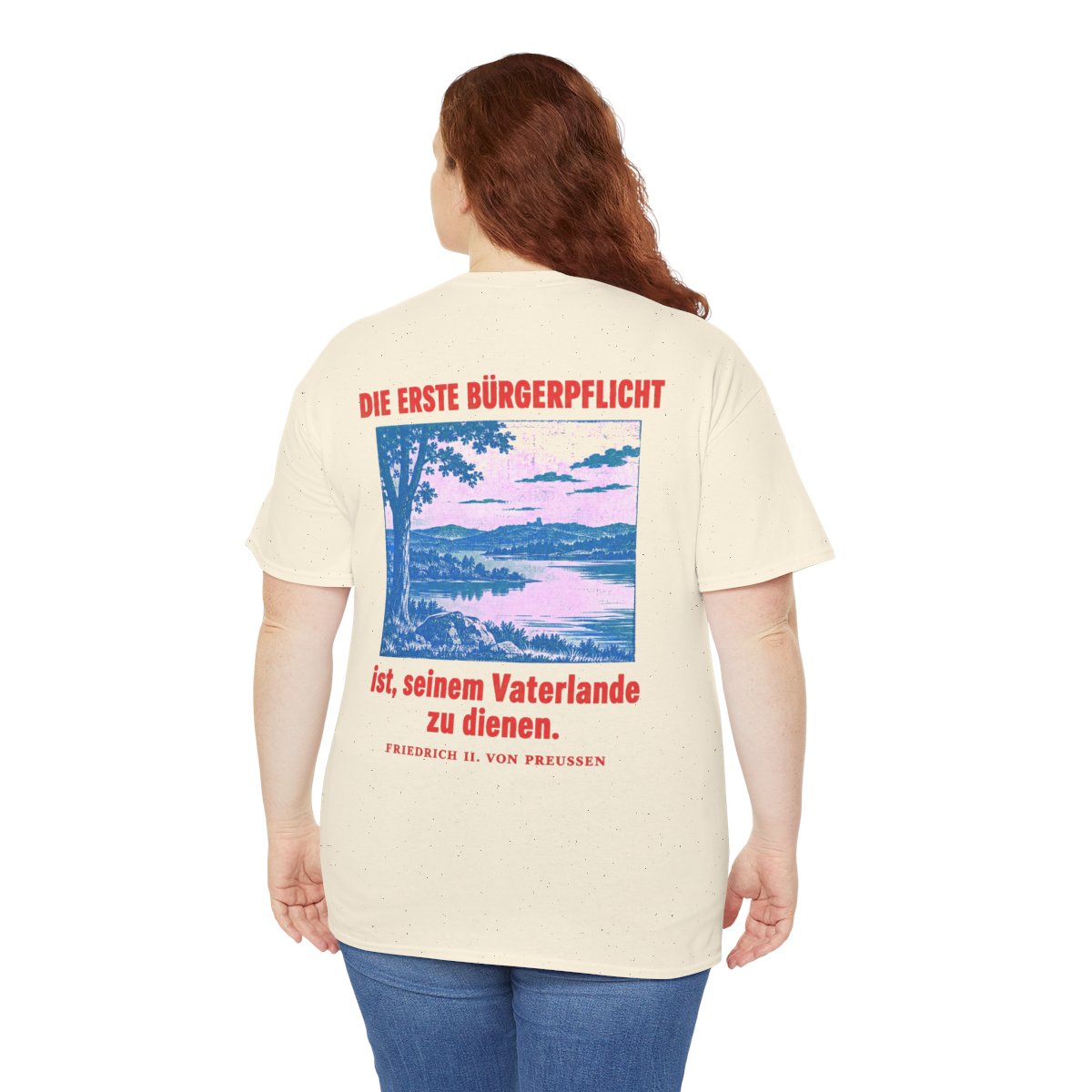 Unisex T-Shirt mit Zitat - Preußen - Die erste Bürgerpflicht (Druck hinten) – person-5-back