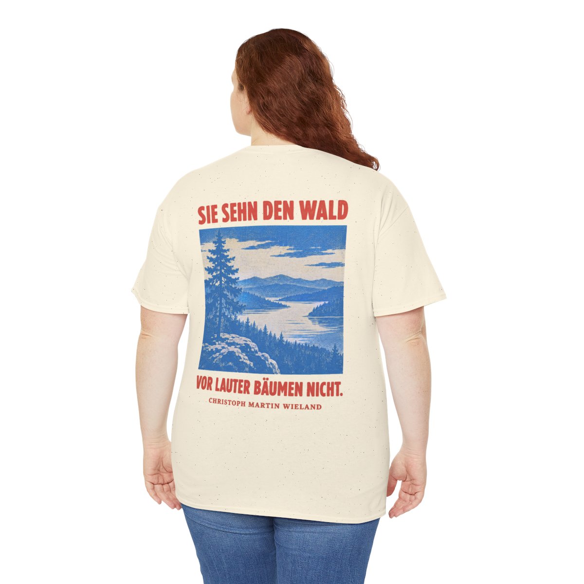 Unisex T-Shirt mit Zitat - Wieland - Sie sehn den Wald vor (Druck hinten) – person-5-back
