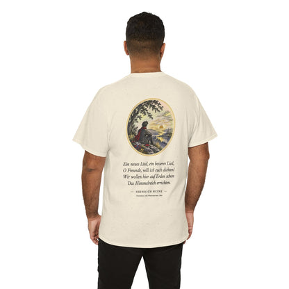 Unisex T-Shirt mit Zitat - Heine - Ein neues Lied, ein besseres Lied (Druck hinten) – person-6-back