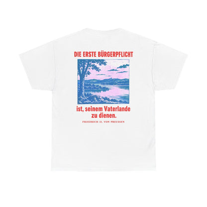 Unisex T-Shirt mit Zitat - Preußen - Die erste Bürgerpflicht (Druck hinten) – back