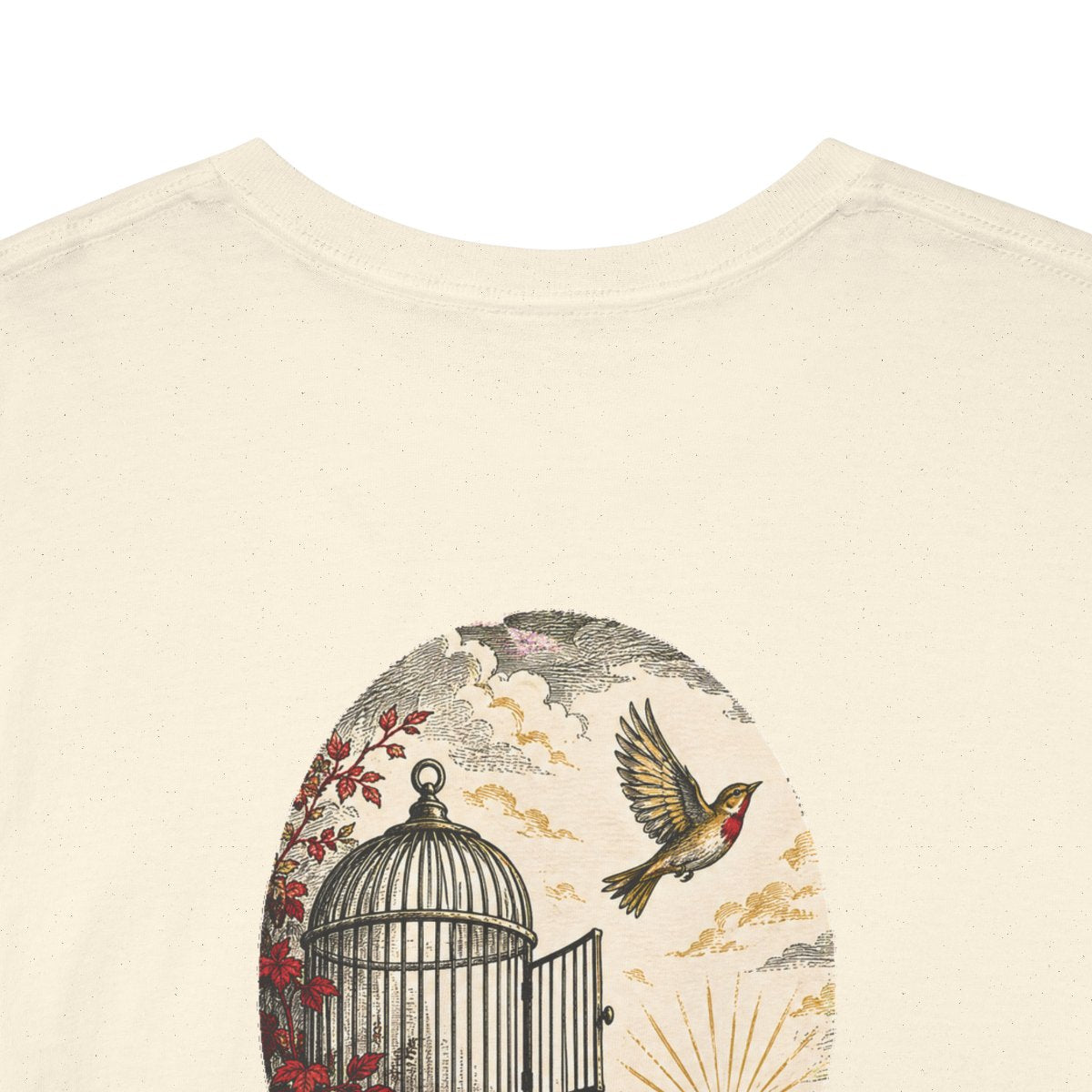 Unisex T-Shirt mit Zitat - Börne - Jeder Zwang ist Gift (Druck hinten) – back-collar-closeup