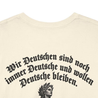 Unisex T-Shirt mit Zitat - Luther - Wir Deutschen sind noch immer Gravur (Druck hinten) – back-collar-closeup