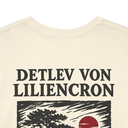 Unisex T-Shirt mit Zitat - Liliencron - Lieber tot als Sklave Holzschnitt (Druck hinten) – back-collar-closeup