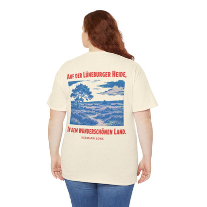 Unisex T-Shirt mit Zitat - Löns - Auf der Lüneburger Heide (Druck hinten) – person-5-back