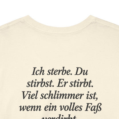 Unisex T-Shirt mit Zitat - Ringelnatz - Ein volles Fass (Druck hinten) – back-collar-closeup