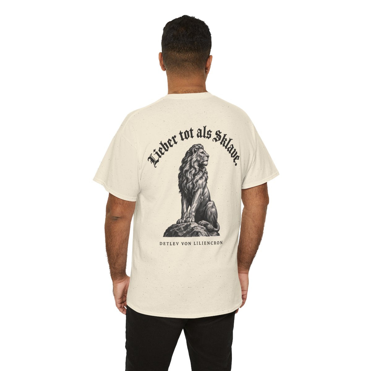Unisex T-Shirt mit Zitat - Liliencron - Lieber tot als Sklave Gravur (Druck hinten) – person-6-back