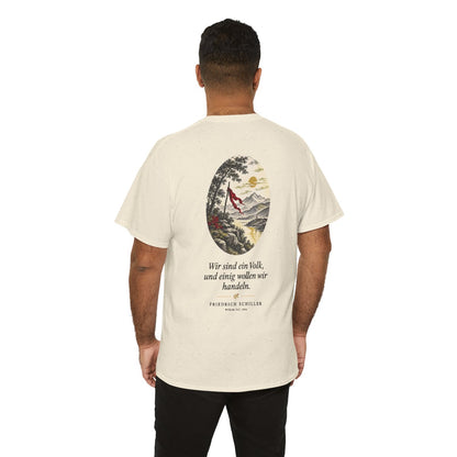 Unisex T-Shirt mit Zitat - Schiller - Wir sind ein Volk Nachtstück (Druck hinten) – person-6-back