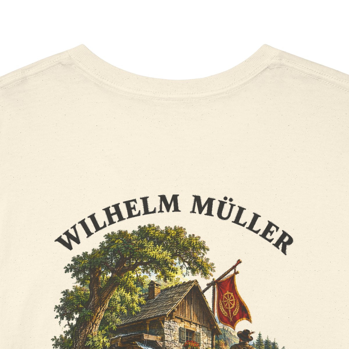 Unisex T-Shirt mit Zitat - Müller - Das Wandern (Druck hinten) – back-collar-closeup
