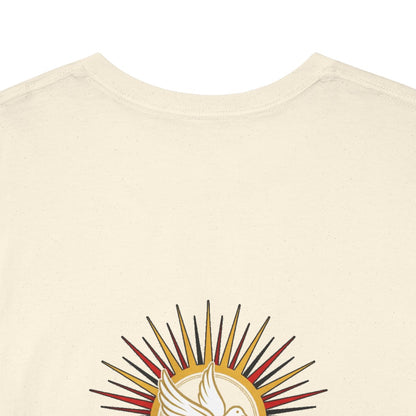 Unisex T-Shirt mit Zitat - Bibel - Liebe deinen Nächsten (Druck hinten) – back-collar-closeup