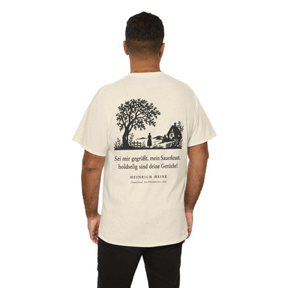 Unisex T-Shirt mit Zitat - Heine - Sei mir gegrüßt, mein Sauerkraut (Druck hinten) – person-6-back