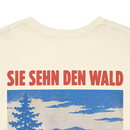Unisex T-Shirt mit Zitat - Wieland - Sie sehn den Wald vor (Druck hinten) – back-collar-closeup