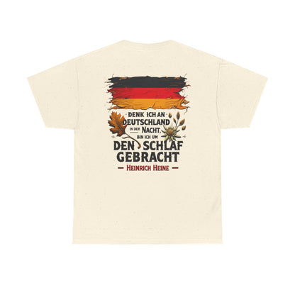 Unisex T-Shirt mit Zitat - Heine - Nachtgedanken Flagge (Druck hinten) – back