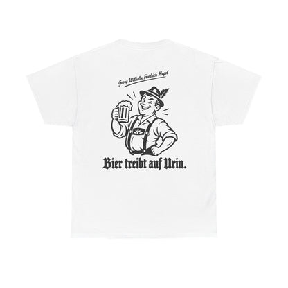 Unisex T-Shirt mit Zitat - Hegel - Bier treibt auf Urin (Druck hinten) – back