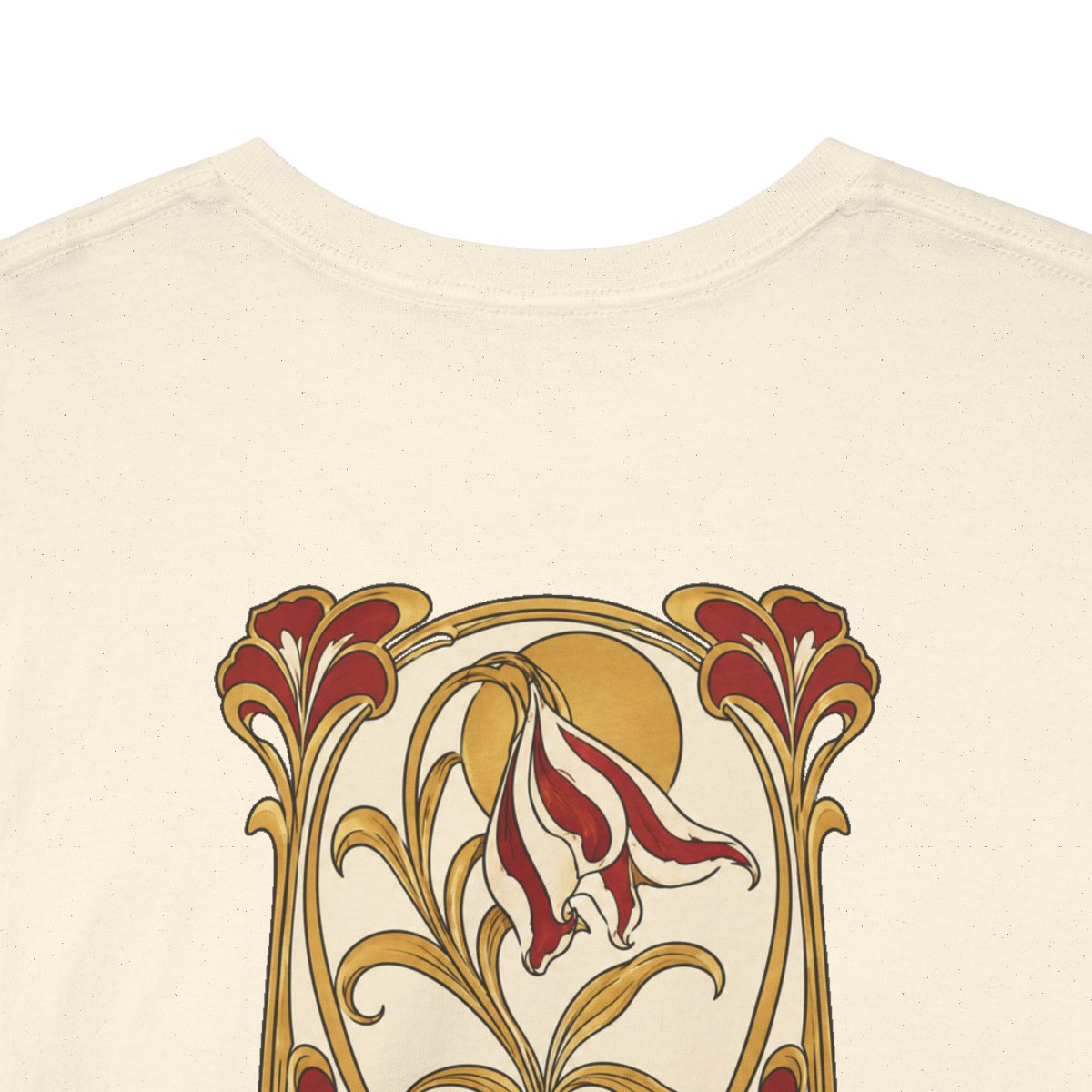 Unisex T-Shirt mit Zitat - Goethe - Über allen Gipfeln Jugendstil (Druck hinten) – back-collar-closeup
