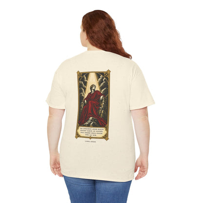 Unisex T-Shirt mit Zitat - Börne - Das Geheimnis jeder Macht besteht (Druck hinten) – person-5-back