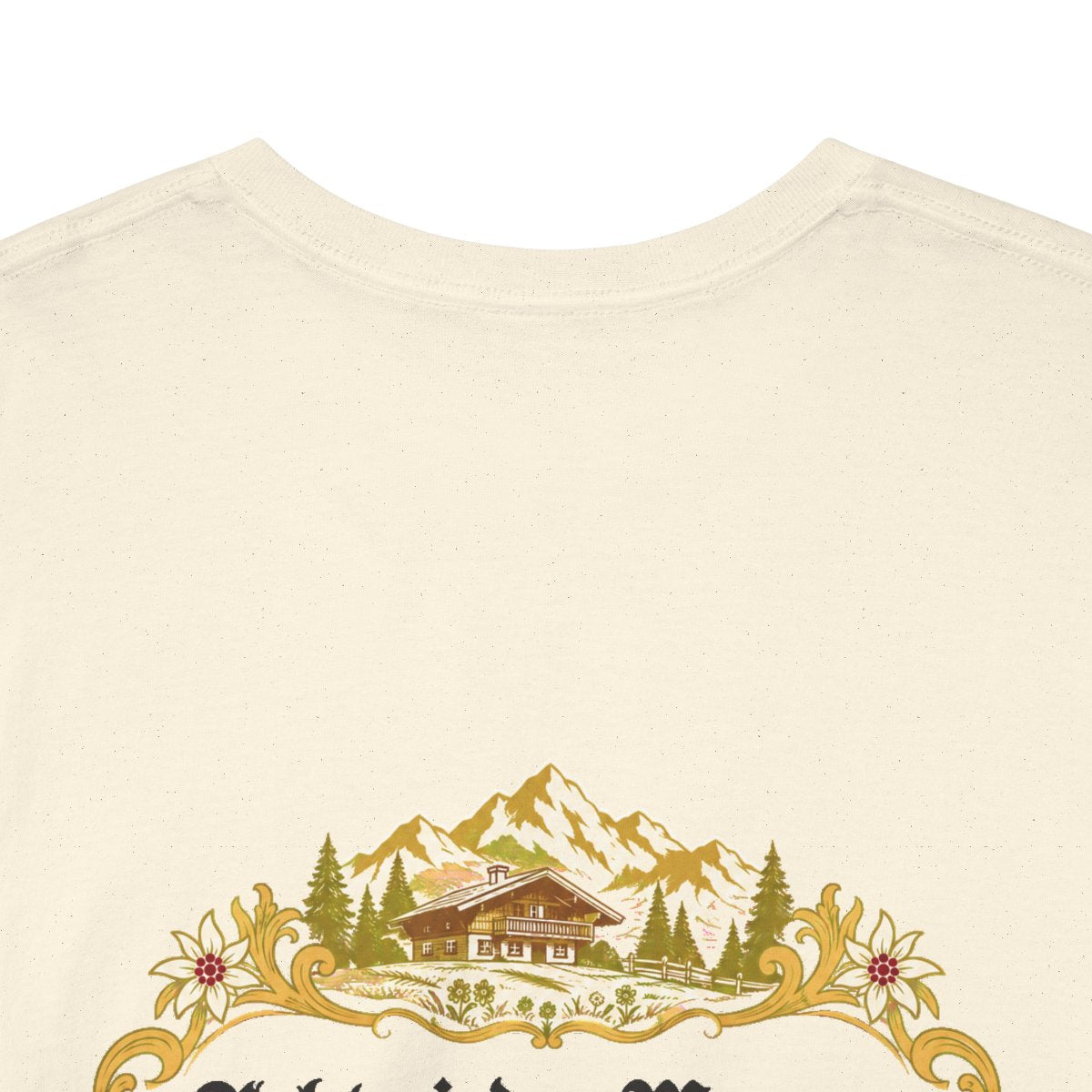 Unisex T-Shirt mit Zitat - Keller - Das deinige liebe (Druck hinten) – back-collar-closeup