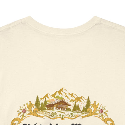Unisex T-Shirt mit Zitat - Keller - Das deinige liebe (Druck hinten) – back-collar-closeup