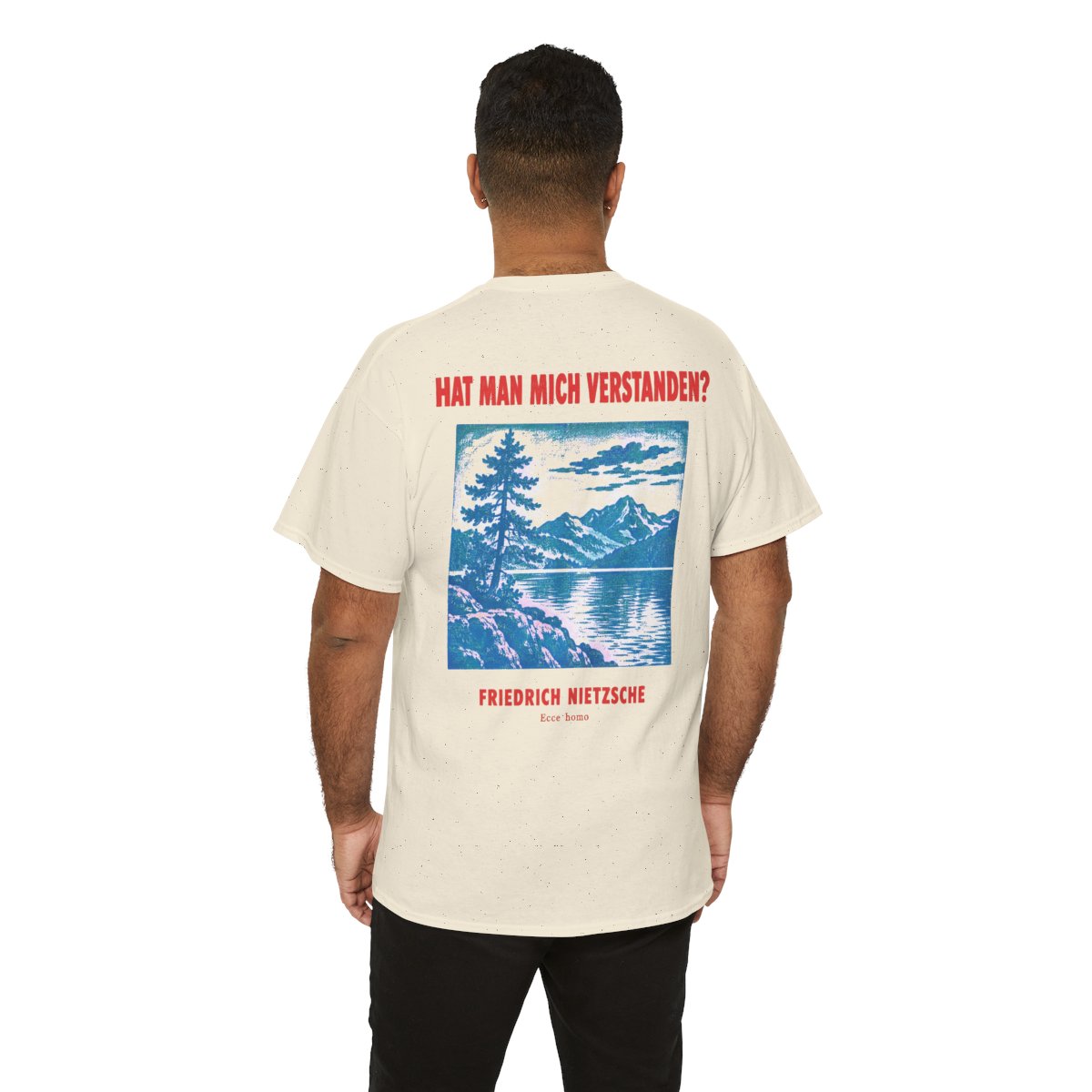 Unisex T-Shirt mit Zitat - Nietzsche - Hat man mich verstanden Plakat (Druck hinten) – person-6-back