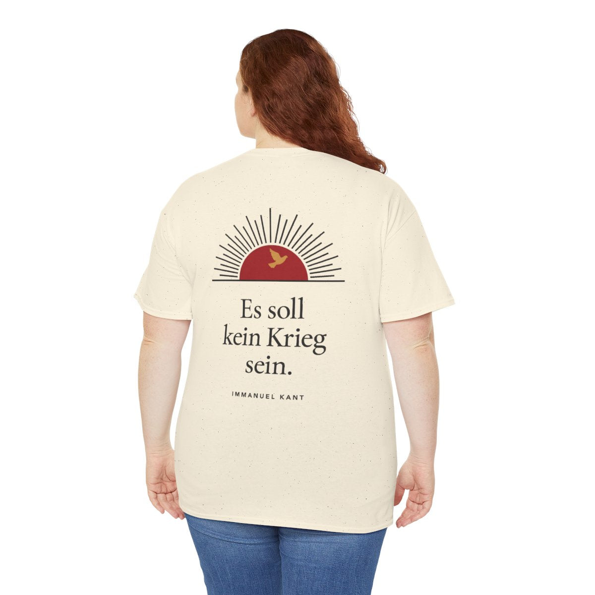 Unisex T-Shirt mit Zitat - Kant - Es soll kein Krieg sein Sonne (Druck hinten) – person-5-back
