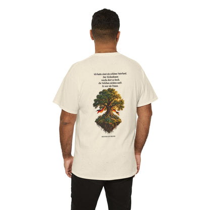 Unisex T-Shirt mit Zitat - Heine - Schönes Vaterland Eiche (Druck hinten) – person-6-back