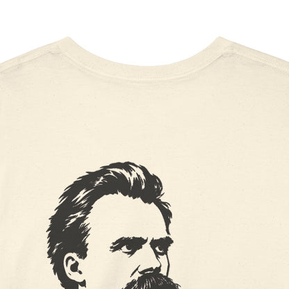 Unisex T-Shirt mit Zitat - Nietzsche - Zwei Drittel für sich (Druck hinten) – back-collar-closeup